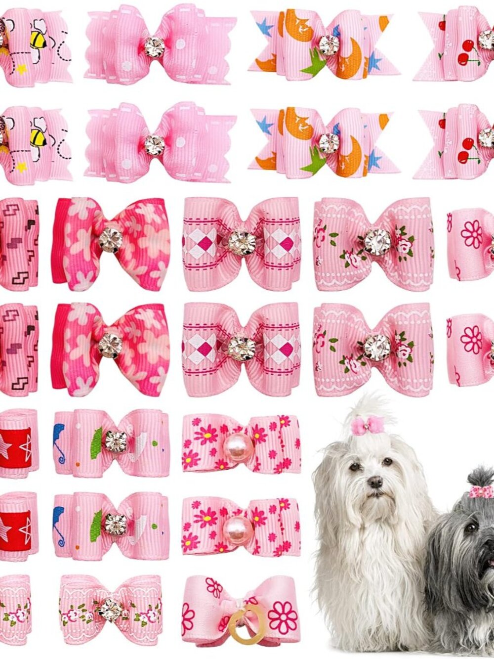Mixed Styles Pet Cat Puppy Topknot Small Dog Hair Bows with Rubber Bands Groomin - Picture 1 of 8